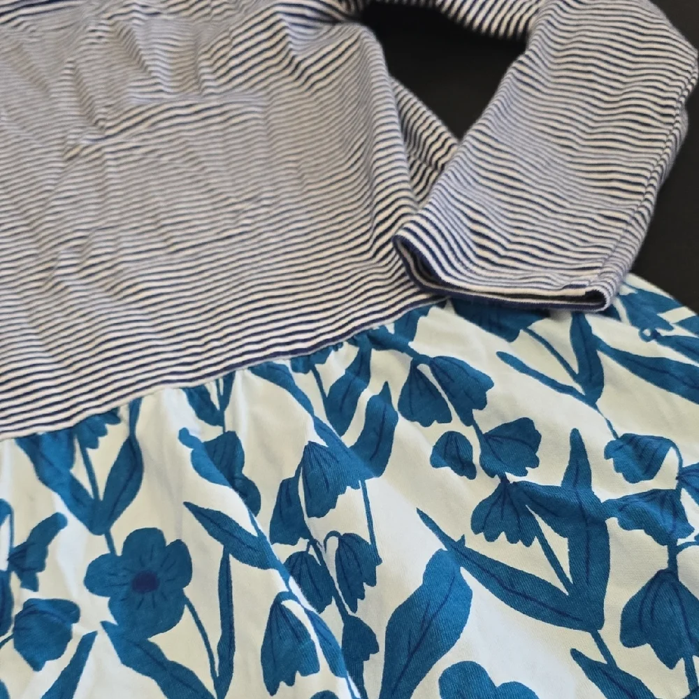 Tea Collection Girls 10 Blue Striped and Floral Dress
